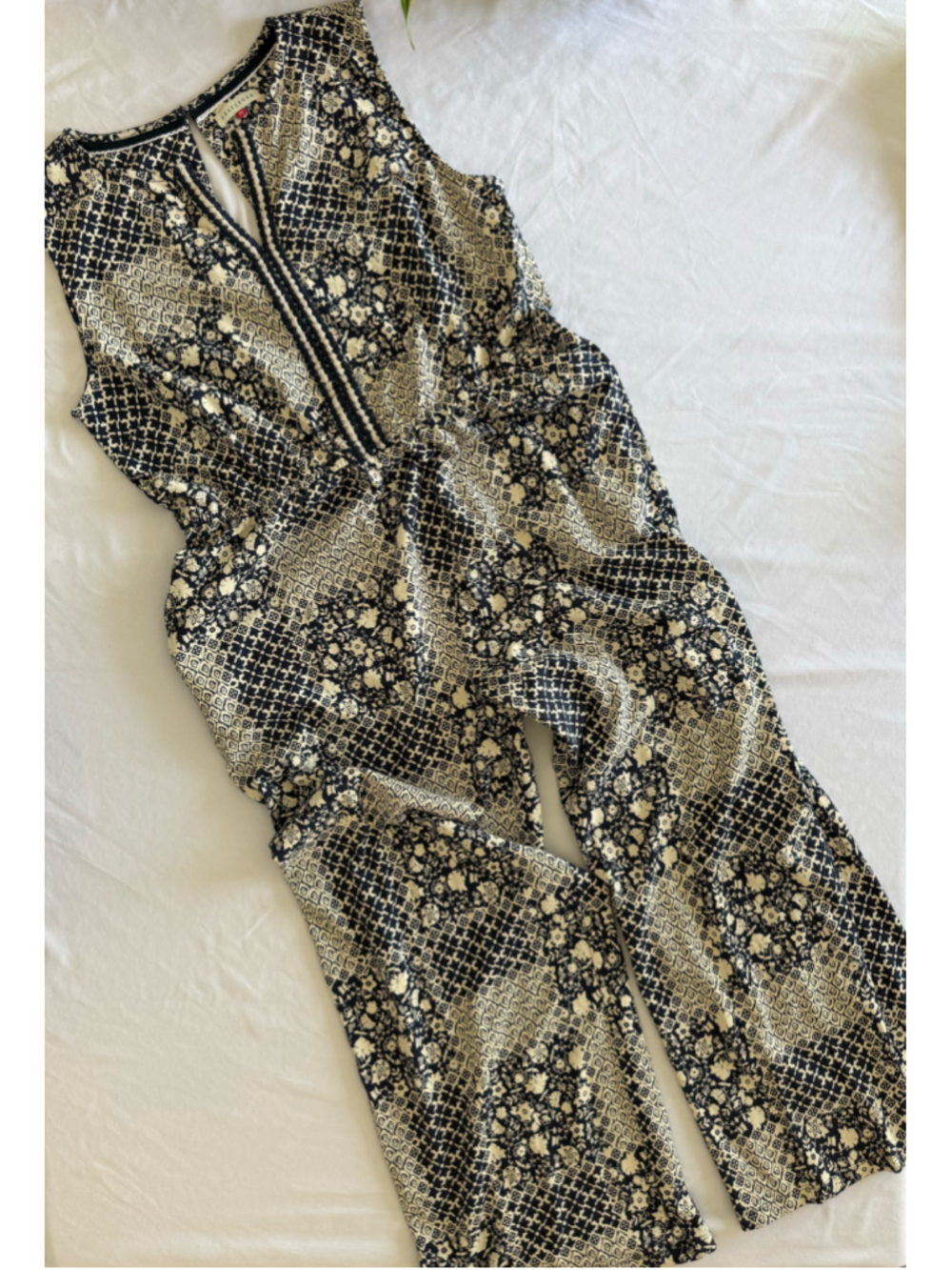 Women's Brakeburn Jumpsuit Size 16 Black Beige Patterned Sleeveless - Picture 6 of 14